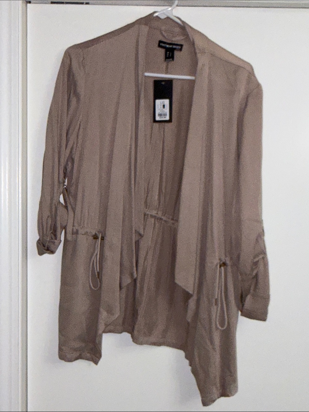 Streetwear Society Taupe Open-Front Draped Jacket